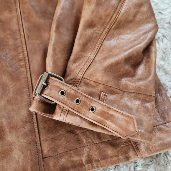 Free People We‎ The Free Skyline Leather Jacket In Caramel Brown - Picture 3 of 12